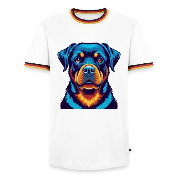 Rottweiler Dog Colorful Kawaii Cartoon Character - Men's Ringer Shirt - white/tricolour - Front - AI Model Female 172 light (172cm) & AI Model Male 185 light (185cm)