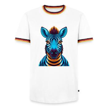 Zebra Bunte Kawaii Cartoon Figur Clipart - Männer Kontrast-T-Shirt - Weiß/Dreifarbig - Vorne - AI Model Female 172 light (172cm) & AI Model Male 185 light (185cm)