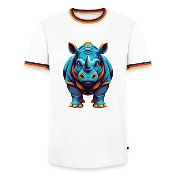 Rhino Colorful Kawaii Cartoon Character Clipart - Men's Ringer Shirt - white/tricolour - Front - AI Model Female 172 light (172cm) & AI Model Male 185 light (185cm)