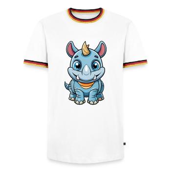 Rhino Cute Cartoon Character Kawaii Clipart - Men's Ringer Shirt - white/tricolour - Front - AI Model Female 172 light (172cm) & AI Model Male 185 light (185cm)