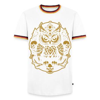 Mystic Owl Sitting on a Skull - Men's Ringer Shirt - white/tricolour - Front - AI Model Female 172 light (172cm) & AI Model Male 185 light (185cm)