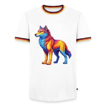 Arctic Wolf Colorful Kawaii Cartoon Character - Men's Ringer Shirt - white/tricolour - Front - AI Model Female 172 light (172cm) & AI Model Male 185 light (185cm)