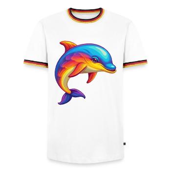 Dolphin Colorful Kawaii Cartoon Character Clipart - Men's Ringer Shirt - white/tricolour - Front - AI Model Female 172 light (172cm) & AI Model Male 185 light (185cm)