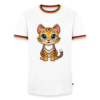 Ocelot Cute Cartoon Character Kawaii Clipart - Men's Ringer Shirt - white/tricolour - Front - AI Model Female 172 light (172cm) & AI Model Male 185 light (185cm)