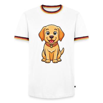 Labrador Retriever Chien Dessin animé Kawaii Clipart - T-shirt contrasté Homme - blanc/tricolore - Devant - AI Model Female 172 light (172cm) & AI Model Male 185 light (185cm)