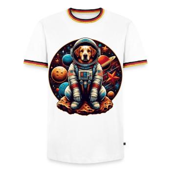 Space Pup Adventure: Astronaut Dog in der Galaxis - Männer Kontrast-T-Shirt - Weiß/Dreifarbig - Vorne - AI Model Female 172 light (172cm) & AI Model Male 185 light (185cm)