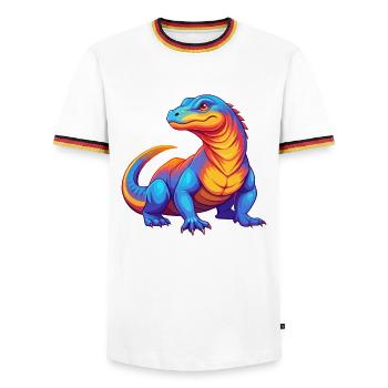 Komodo Dragon Colorful Kawaii Cartoon Character - Men's Ringer Shirt - white/tricolour - Front - AI Model Female 172 light (172cm) & AI Model Male 185 light (185cm)