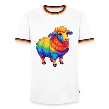 Sheep Colorful Kawaii Cartoon Character Clipart - Men's Ringer Shirt - white/tricolour - Front - AI Model Female 172 light (172cm) & AI Model Male 185 light (185cm)