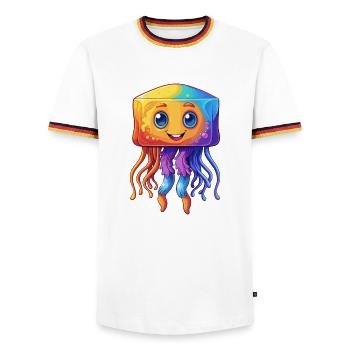 Box Jellyfish Colorful Kawaii Cartoon Sea Animal - Men's Ringer Shirt - white/tricolour - Front - AI Model Female 172 light (172cm) & AI Model Male 185 light (185cm)