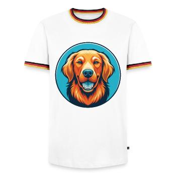 Golden Retriever Dog Cute Kawaii Cartoon Pet Logo - Men's Ringer Shirt - white/tricolour - Front - AI Model Female 172 light (172cm) & AI Model Male 185 light (185cm)