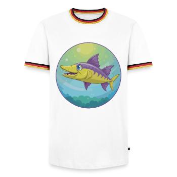 Barracuda mignon Kawaii dessin animé Clipart Animal de compagnie - T-shirt contrasté Homme - blanc/tricolore - Devant - AI Model Female 172 light (172cm) & AI Model Male 185 light (185cm)