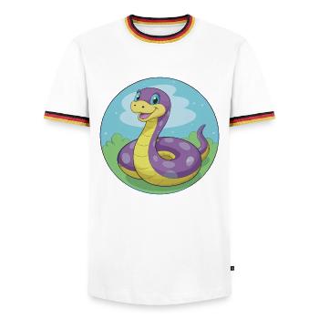 Anaconda Cute Kawaii Cartoon Clipart Animal Pet - Men's Ringer Shirt - white/tricolour - Front - AI Model Female 172 light (172cm) & AI Model Male 185 light (185cm)