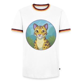 Ocelot Cute Kawaii Cartoon Clipart Animal Pet - Men's Ringer Shirt - white/tricolour - Front - AI Model Female 172 light (172cm) & AI Model Male 185 light (185cm)