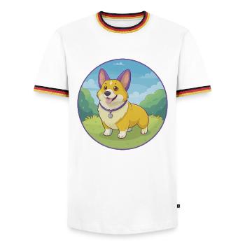 Corgi Dog Cute Kawaii Cartoon Clipart Animal Pet - Men's Ringer Shirt - white/tricolour - Front - AI Model Female 172 light (172cm) & AI Model Male 185 light (185cm)