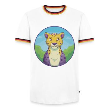guépard mignon kawaii dessin animé clipart animal de compagnie - T-shirt contrasté Homme - blanc/tricolore - Devant - AI Model Female 172 light (172cm) & AI Model Male 185 light (185cm)