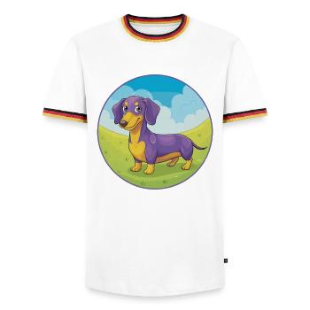 Dachshund Dog Cute Kawaii Cartoon Clipart Animal - Men's Ringer Shirt - white/tricolour - Front - AI Model Female 172 light (172cm) & AI Model Male 185 light (185cm)
