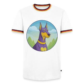 Dobermann chien mignon Kawaii dessin animé Clipart Animal - T-shirt contrasté Homme - blanc/tricolore - Devant - AI Model Female 172 light (172cm) & AI Model Male 185 light (185cm)