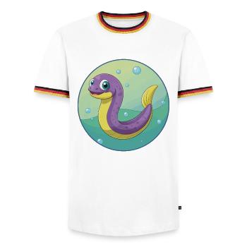 Anguille mignon kawaii dessin animé Clipart animal de compagnie - T-shirt contrasté Homme - blanc/tricolore - Devant - AI Model Female 172 light (172cm) & AI Model Male 185 light (185cm)