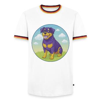 Rottweiler chien mignon Kawaii dessin animé Clipart Animal - T-shirt contrasté Homme - blanc/tricolore - Devant - AI Model Female 172 light (172cm) & AI Model Male 185 light (185cm)