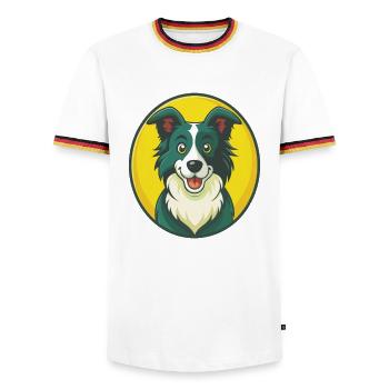 Border Collie Hund Niedliches Kawaii Cartoon Haustier Tier - Männer Kontrast-T-Shirt - Weiß/Dreifarbig - Vorne - AI Model Female 172 light (172cm) & AI Model Male 185 light (185cm)
