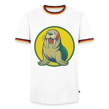 Walrus Cute Kawaii Cartoon Clipart Pet Animal - Men's Ringer Shirt - white/tricolour - Front - AI Model Female 172 light (172cm) & AI Model Male 185 light (185cm)