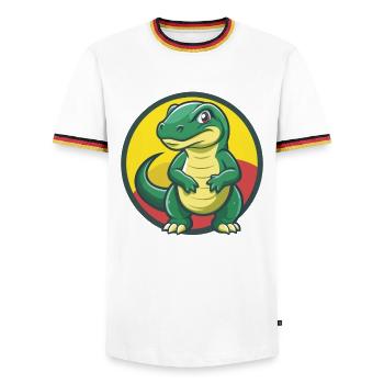 Komodo Dragon Cute Kawaii Cartoon Clipart Animal - Men's Ringer Shirt - white/tricolour - Front - AI Model Female 172 light (172cm) & AI Model Male 185 light (185cm)