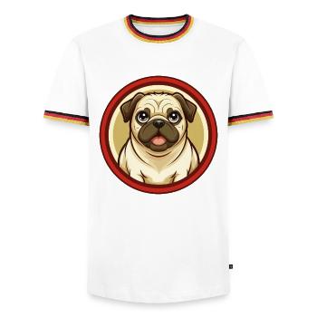Carlin chien coloré Kawaii dessin animé Personnage Clipart - T-shirt contrasté Homme - blanc/tricolore - Devant - AI Model Female 172 light (172cm) & AI Model Male 185 light (185cm)