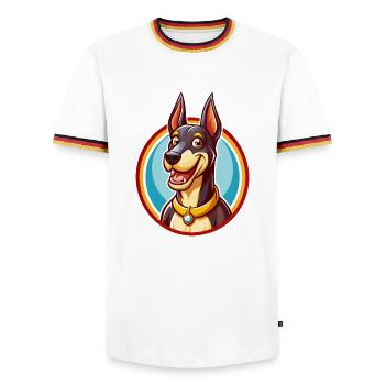 Dobermann chien drôle Kawaii dessin animé Clipart Animal - T-shirt contrasté Homme - blanc/tricolore - Devant - AI Model Female 172 light (172cm) & AI Model Male 185 light (185cm)