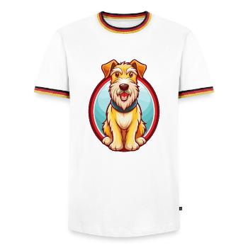 Airedale Terrier Chien Drôle Kawaii Dessin animé Animal - T-shirt contrasté Homme - blanc/tricolore - Devant - AI Model Female 172 light (172cm) & AI Model Male 185 light (185cm)