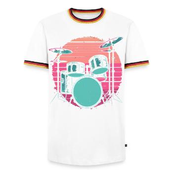 Schlagzeug Synthwave - Männer Kontrast-T-Shirt - Weiß/Dreifarbig - Vorne - AI Model Female 172 light (172cm) & AI Model Male 185 light (185cm)