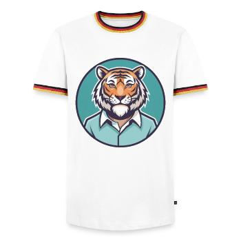 Tiger Kawaii Cartoon Character Animal Pet Face - Men's Ringer Shirt - white/tricolour - Front - AI Model Female 172 light (172cm) & AI Model Male 185 light (185cm)