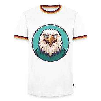 Eagle Kawaii Cartoon Character Animal Pet Face - Men's Ringer Shirt - white/tricolour - Front - AI Model Female 172 light (172cm) & AI Model Male 185 light (185cm)