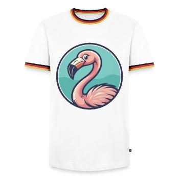 Flamingo Kawaii Cartoon Character Animal Pet Face - Men's Ringer Shirt - white/tricolour - Front - AI Model Female 172 light (172cm) & AI Model Male 185 light (185cm)