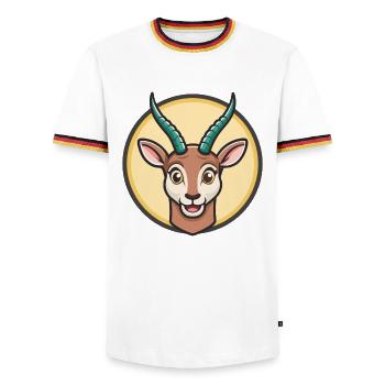 Antelope Kawaii Cartoon Character Animal Pet Face - Men's Ringer Shirt - white/tricolour - Front - AI Model Female 172 light (172cm) & AI Model Male 185 light (185cm)