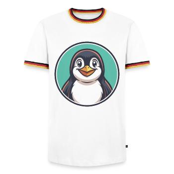 Penguin Kawaii Cartoon Character Animal Pet Face - Men's Ringer Shirt - white/tricolour - Front - AI Model Female 172 light (172cm) & AI Model Male 185 light (185cm)