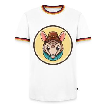 Armadillo Kawaii Cartoon Character Animal Pet Face - Men's Ringer Shirt - white/tricolour - Front - AI Model Female 172 light (172cm) & AI Model Male 185 light (185cm)