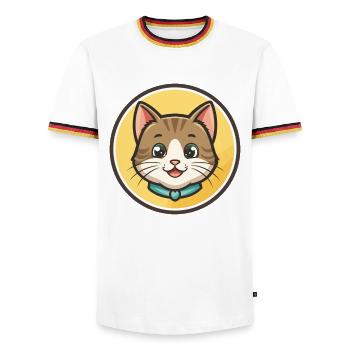 Chat Kawaii Dessin Animé Personnage Animal Animal Visage - T-shirt contrasté Homme - blanc/tricolore - Devant - AI Model Female 172 light (172cm) & AI Model Male 185 light (185cm)