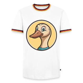 Goose Kawaii Cartoon Character Animal Pet Face - Men's Ringer Shirt - white/tricolour - Front - AI Model Female 172 light (172cm) & AI Model Male 185 light (185cm)