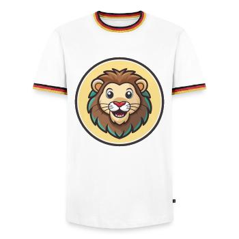 Lion Kawaii Dessin Animé Personnage Animal Animal Visage - T-shirt contrasté Homme - blanc/tricolore - Devant - AI Model Female 172 light (172cm) & AI Model Male 185 light (185cm)