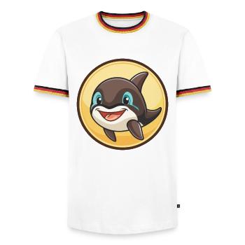 Orca Kawaii Dessin animé Personnage Animal Animal Visage - T-shirt contrasté Homme - blanc/tricolore - Devant - AI Model Female 172 light (172cm) & AI Model Male 185 light (185cm)