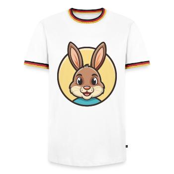 Rabbit Kawaii Cartoon Character Animal Pet Face - Men's Ringer Shirt - white/tricolour - Front - AI Model Female 172 light (172cm) & AI Model Male 185 light (185cm)
