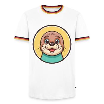 Seal Kawaii Cartoon Character Animal Pet Face - Men's Ringer Shirt - white/tricolour - Front - AI Model Female 172 light (172cm) & AI Model Male 185 light (185cm)