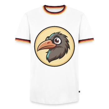 Raven Kawaii Cartoon Character Animal Pet Face - Men's Ringer Shirt - white/tricolour - Front - AI Model Female 172 light (172cm) & AI Model Male 185 light (185cm)