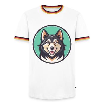 Karakachan Chien Race Dessin animé Kawaii Clipart Animal - T-shirt contrasté Homme - blanc/tricolore - Devant - AI Model Female 172 light (172cm) & AI Model Male 185 light (185cm)