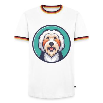 Vieux chien de berger anglais chien race dessin animé Kawaii animal de compagnie - T-shirt contrasté Homme - blanc/tricolore - Devant - AI Model Female 172 light (172cm) & AI Model Male 185 light (185cm)
