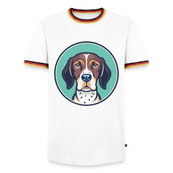 Vieux chien d’arrêt danois race dessin animé Kawaii - T-shirt contrasté Homme - blanc/tricolore - Devant - AI Model Female 172 light (172cm) & AI Model Male 185 light (185cm)