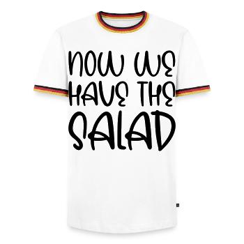 Now we have the salad - Men's Ringer Shirt - white/tricolour - Front - AI Model Female 172 light (172cm) & AI Model Male 185 light (185cm)