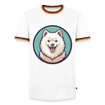 Samoyède Chien Race Dessin Animé Personnage Kawaii Clipart - T-shirt contrasté Homme - blanc/tricolore - Devant - AI Model Female 172 light (172cm) & AI Model Male 185 light (185cm)