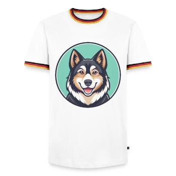 Sibérien Laïka Chien Race Dessin animé Kawaii Clipart - T-shirt contrasté Homme - blanc/tricolore - Devant - AI Model Female 172 light (172cm) & AI Model Male 185 light (185cm)