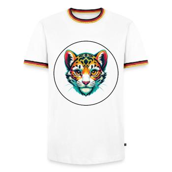 Léopard des neiges Bébé chat race dessin animé Kawaii Animal - T-shirt contrasté Homme - blanc/tricolore - Devant - AI Model Female 172 light (172cm) & AI Model Male 185 light (185cm)